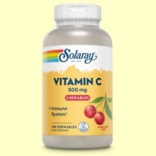 Vitamina C Masticable 500 mg - Sabor Cereza - 100 comprimidos  - Solaray
