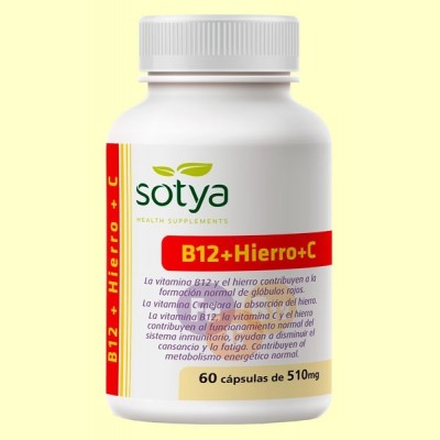 Vitamina B12, Hierro y Vitamina C - 60 cápsulas - Sotya